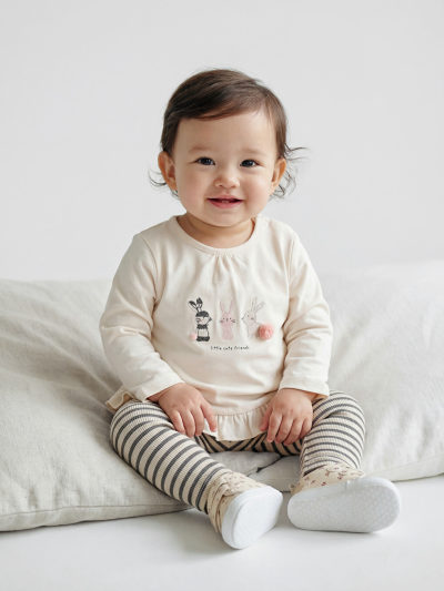 Printed Blouse and Leggings - Cream