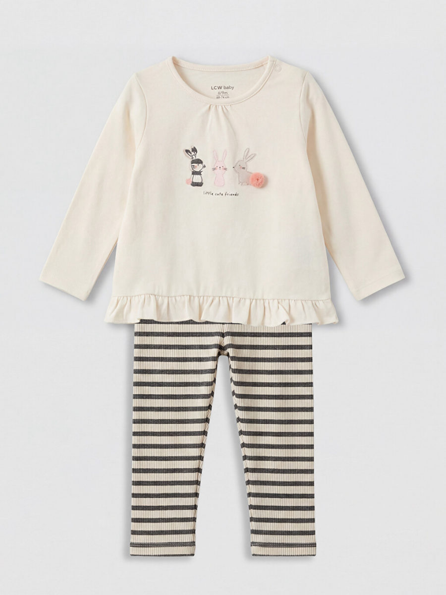 Printed Blouse and Leggings - Cream
