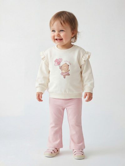 Printed Sweatshirt and Leggings - Light Beige