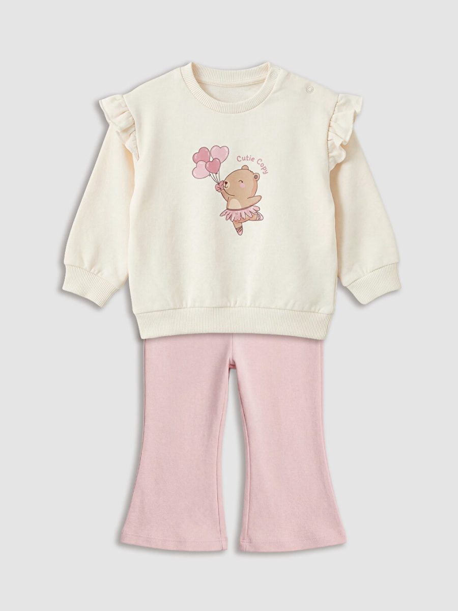 Printed Sweatshirt and Leggings - Light Beige