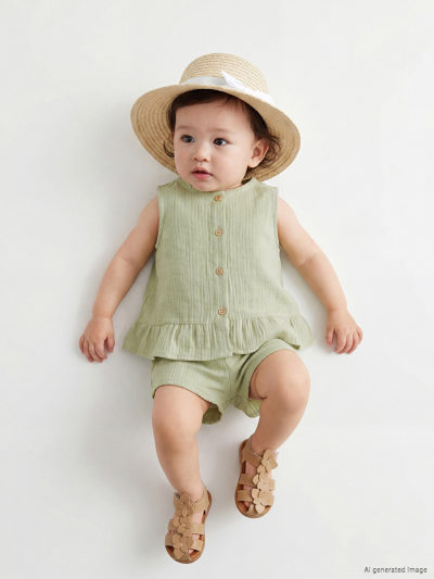 Crew Neck Muslin Blouse and Shorts, 2-Pack