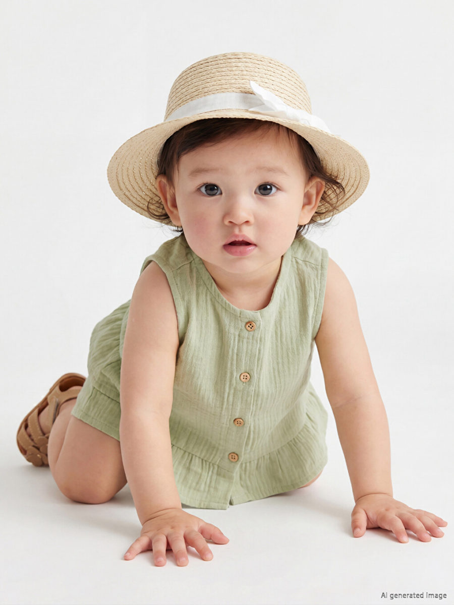 Crew Neck Muslin Blouse and Shorts, 2-Pack