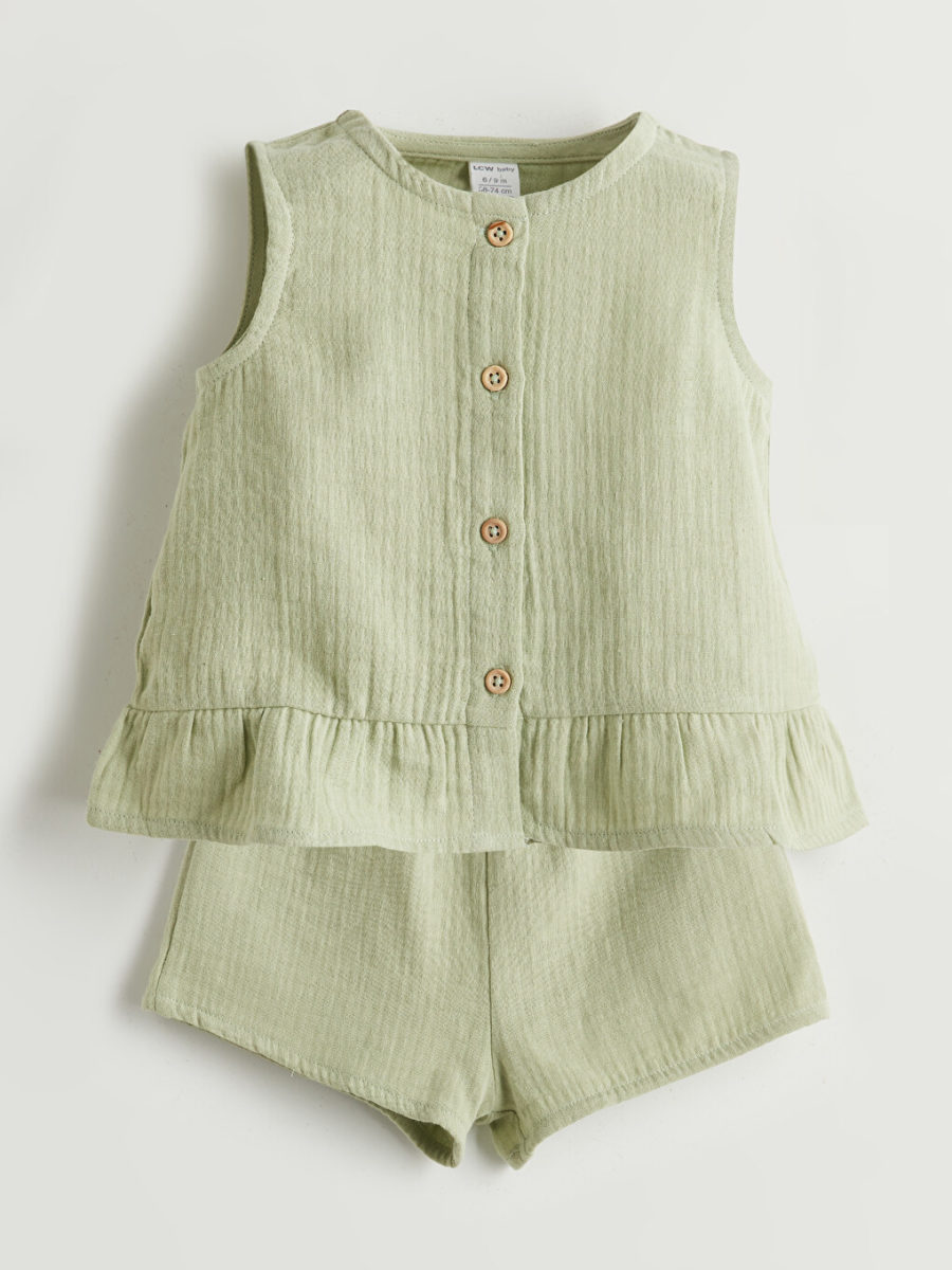 Crew Neck Muslin Blouse and Shorts, 2-Pack
