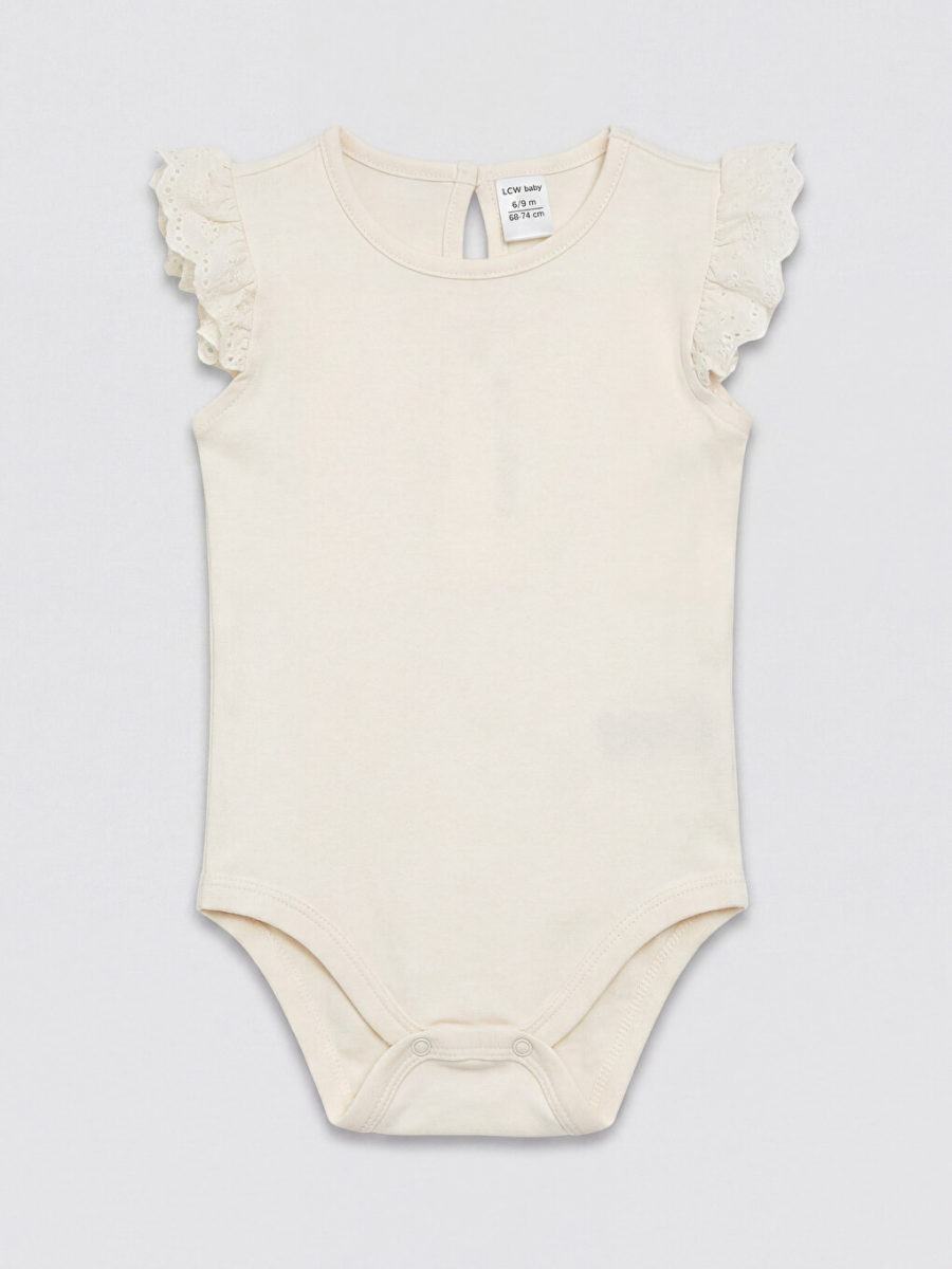 Crew Neck Embroidered Ruffle Bodysuit