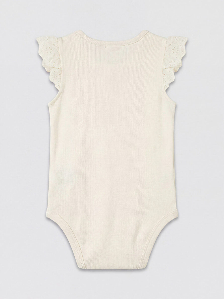 Crew Neck Embroidered Ruffle Bodysuit