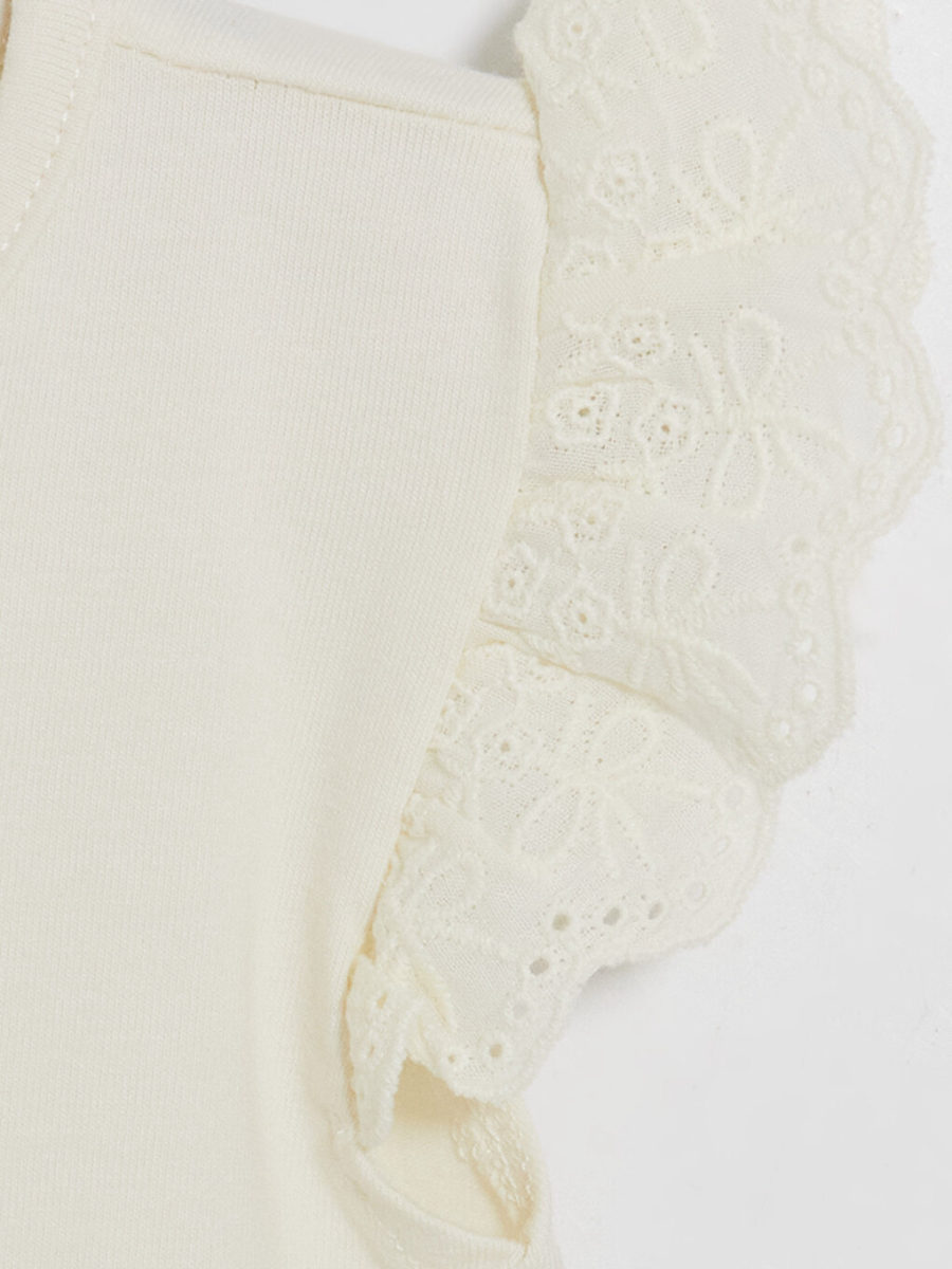 Crew Neck Embroidered Ruffle Bodysuit