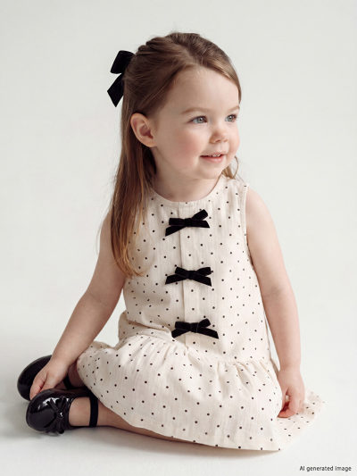 Crew Neck Polka Dot Bow Dress