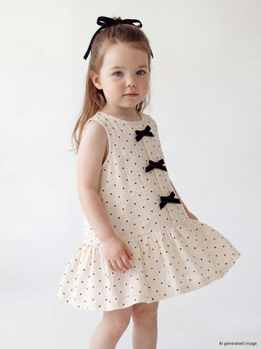 Crew Neck Polka Dot Bow Dress
