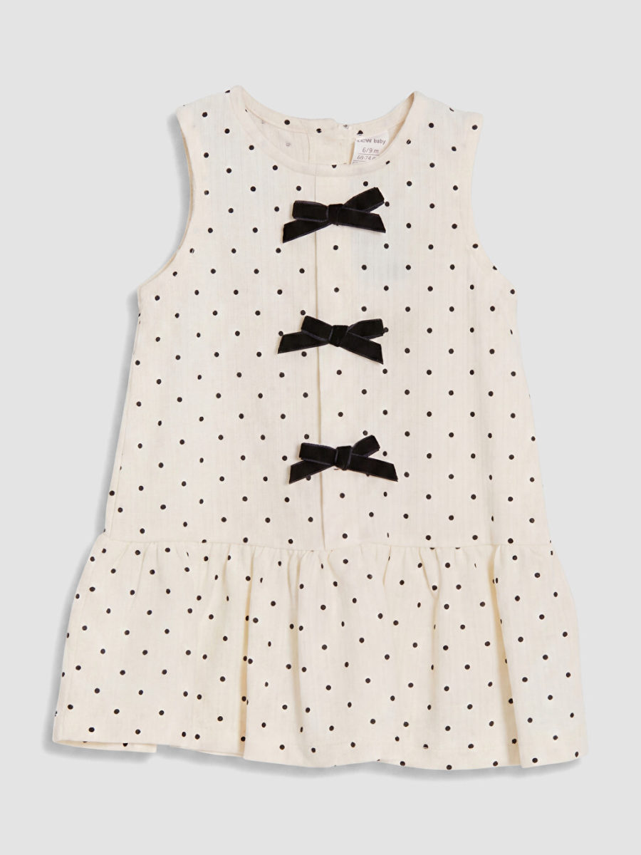 Crew Neck Polka Dot Bow Dress