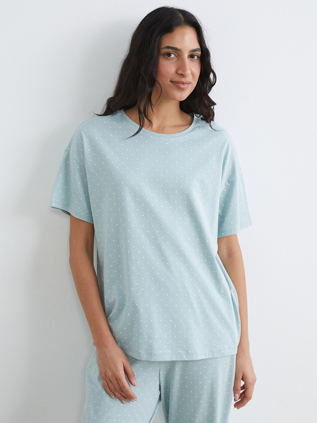 Polka Dot Crew Neck Pajama Set