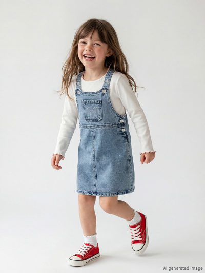 Bow and Stone Embellished Jean Overalls Dress