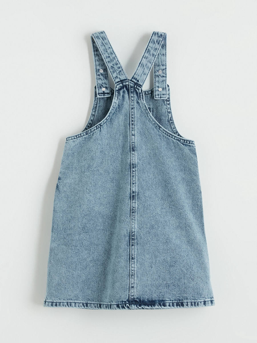 Bow and Stone Embellished Jean Overalls Dress