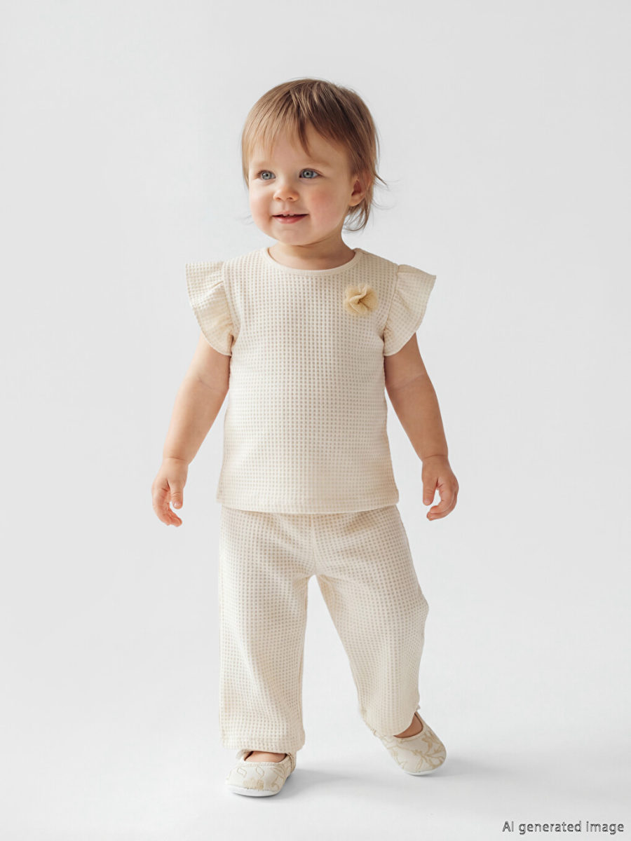 Floral Applique Ruffled Blouse and Leggings