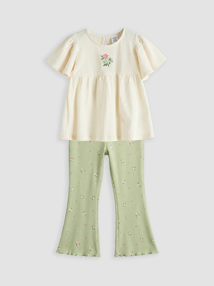 Floral Pattern Blouse and Leggings