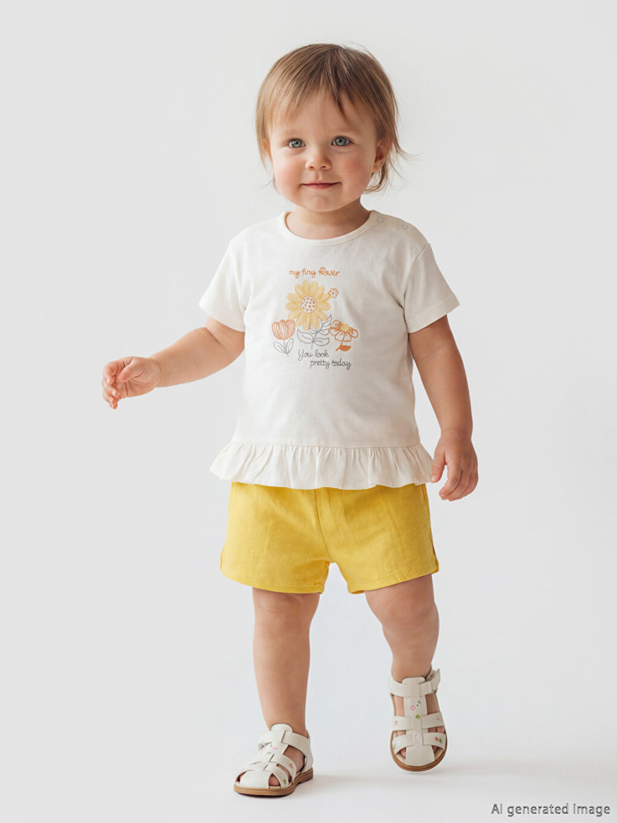 Floral Embroidered Set - Shorts