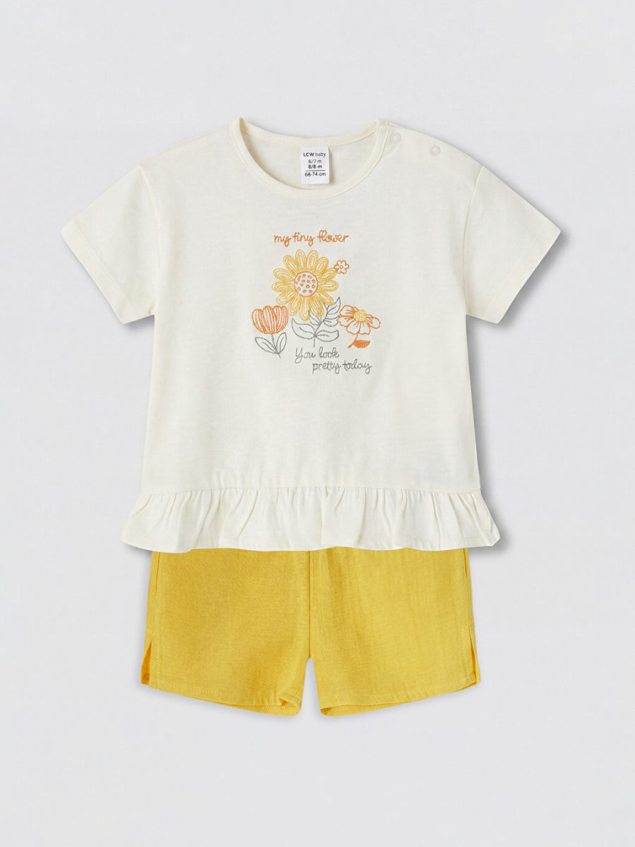 Floral Embroidered Set - Shorts