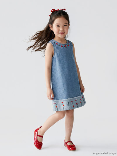 Floral Embroidered Jean Dress