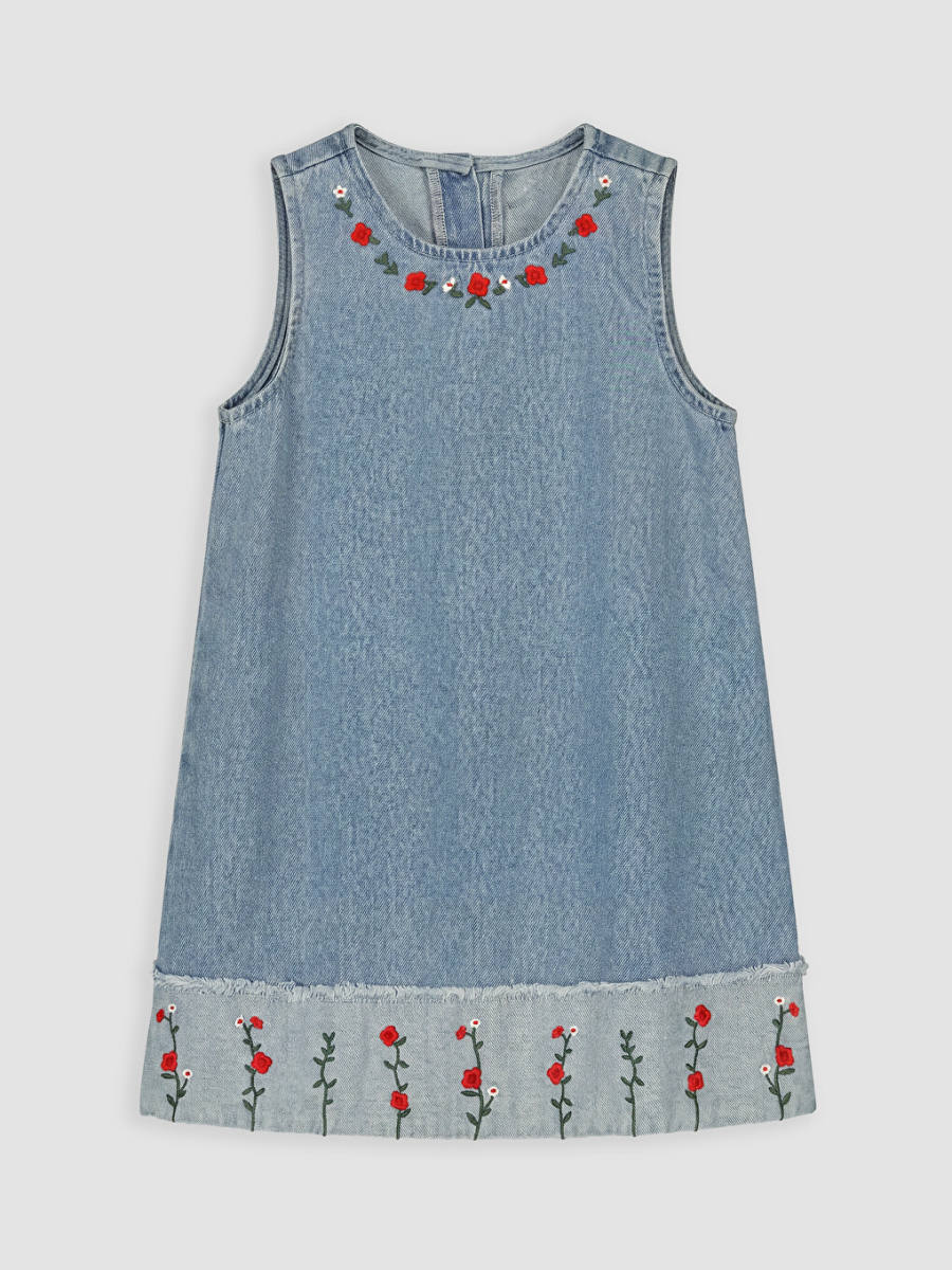 Floral Embroidered Jean Dress