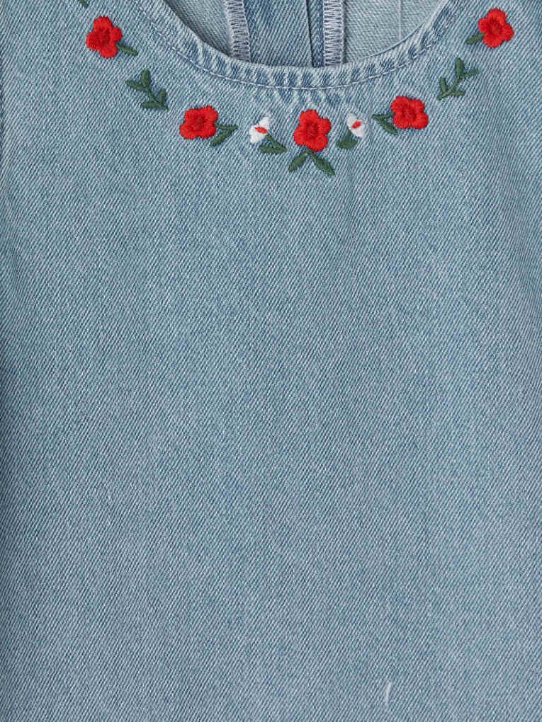 Floral Embroidered Jean Dress