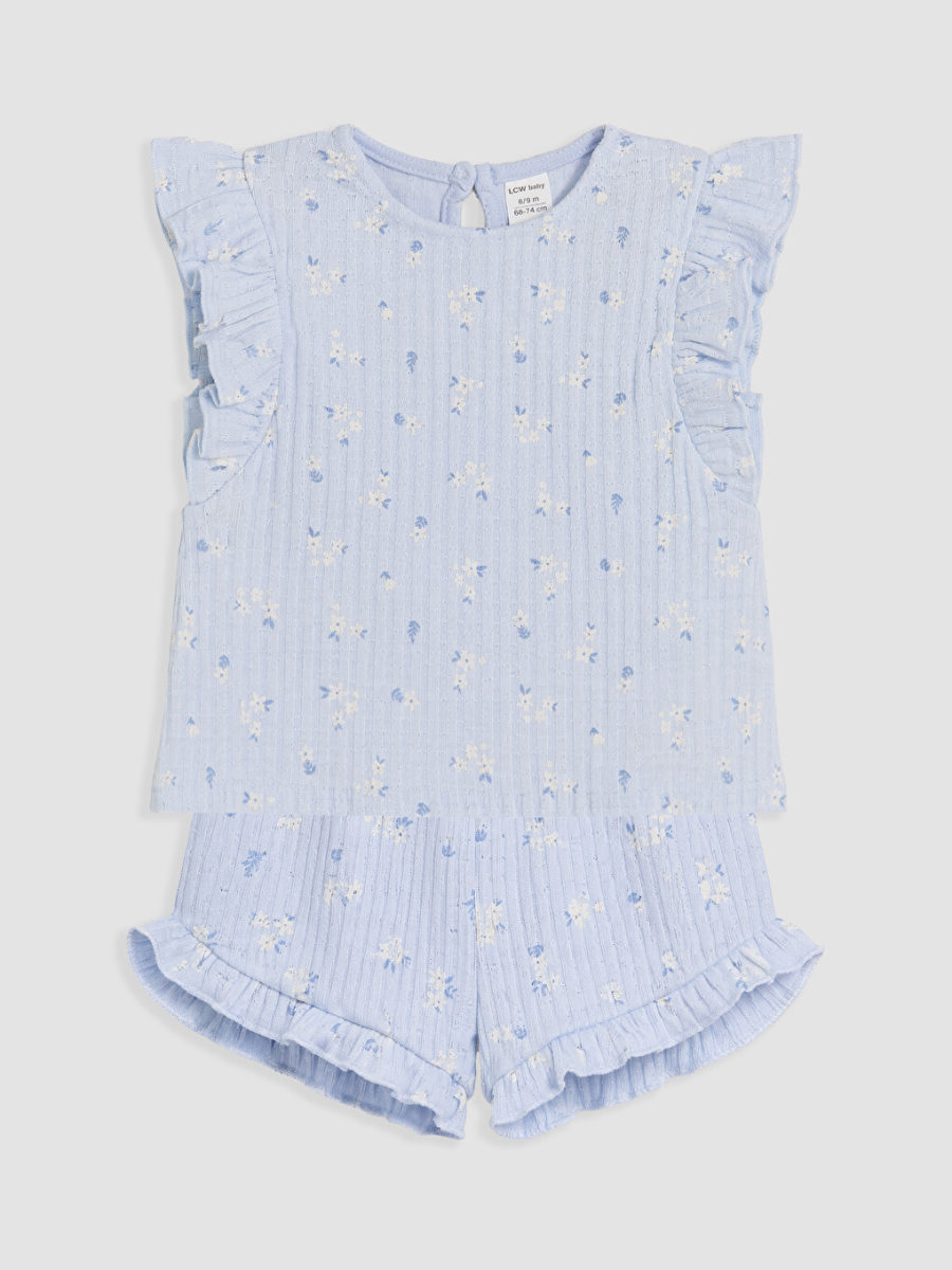 Floral Short Set - Light Blue