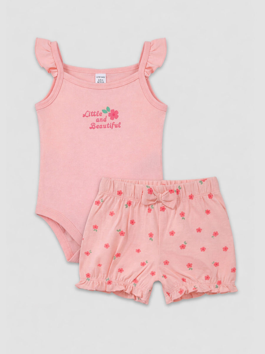 Floral Snap-Fastening Bodysuit and Shorts