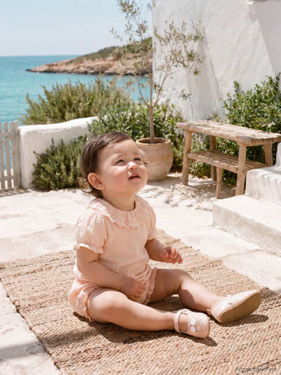 Ruffled Muslin Snap-Fastening Bodysuit and Shorts