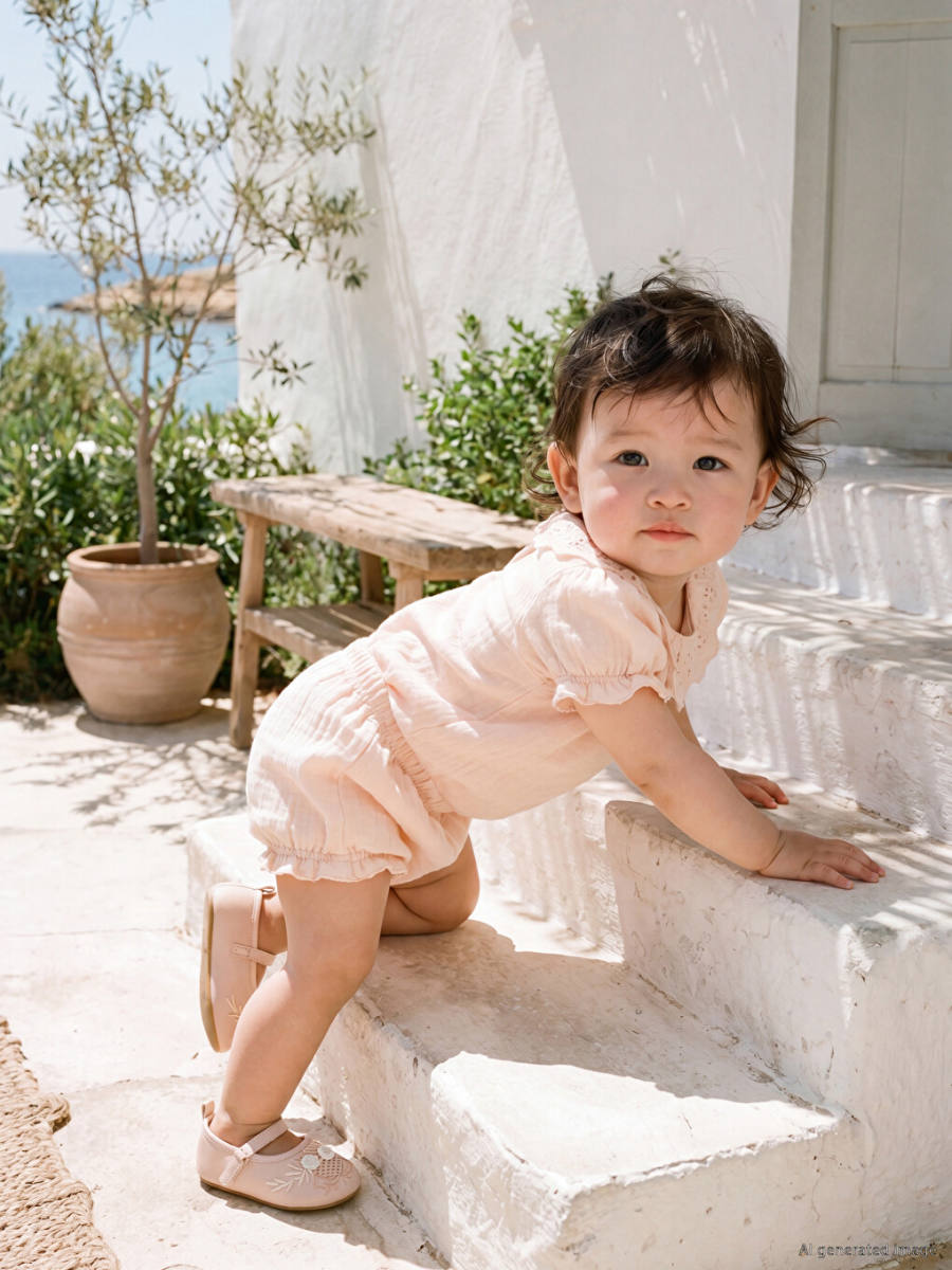 Ruffled Muslin Snap-Fastening Bodysuit and Shorts