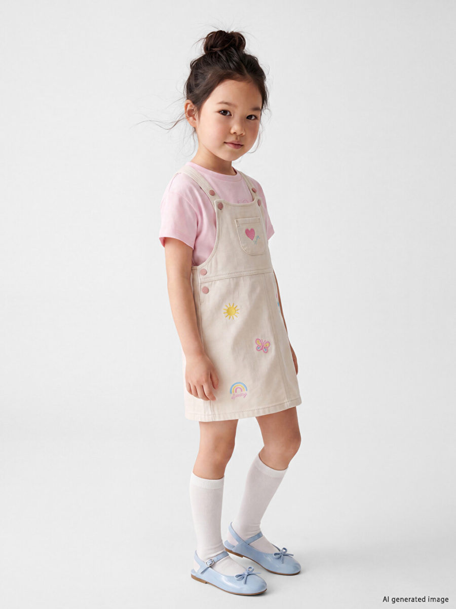 Embroidered Jean Overalls Dress