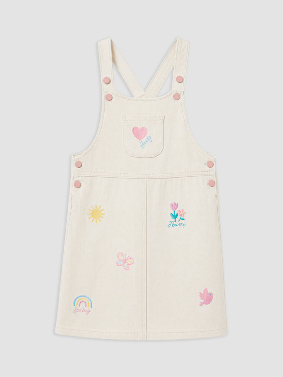Embroidered Jean Overalls Dress