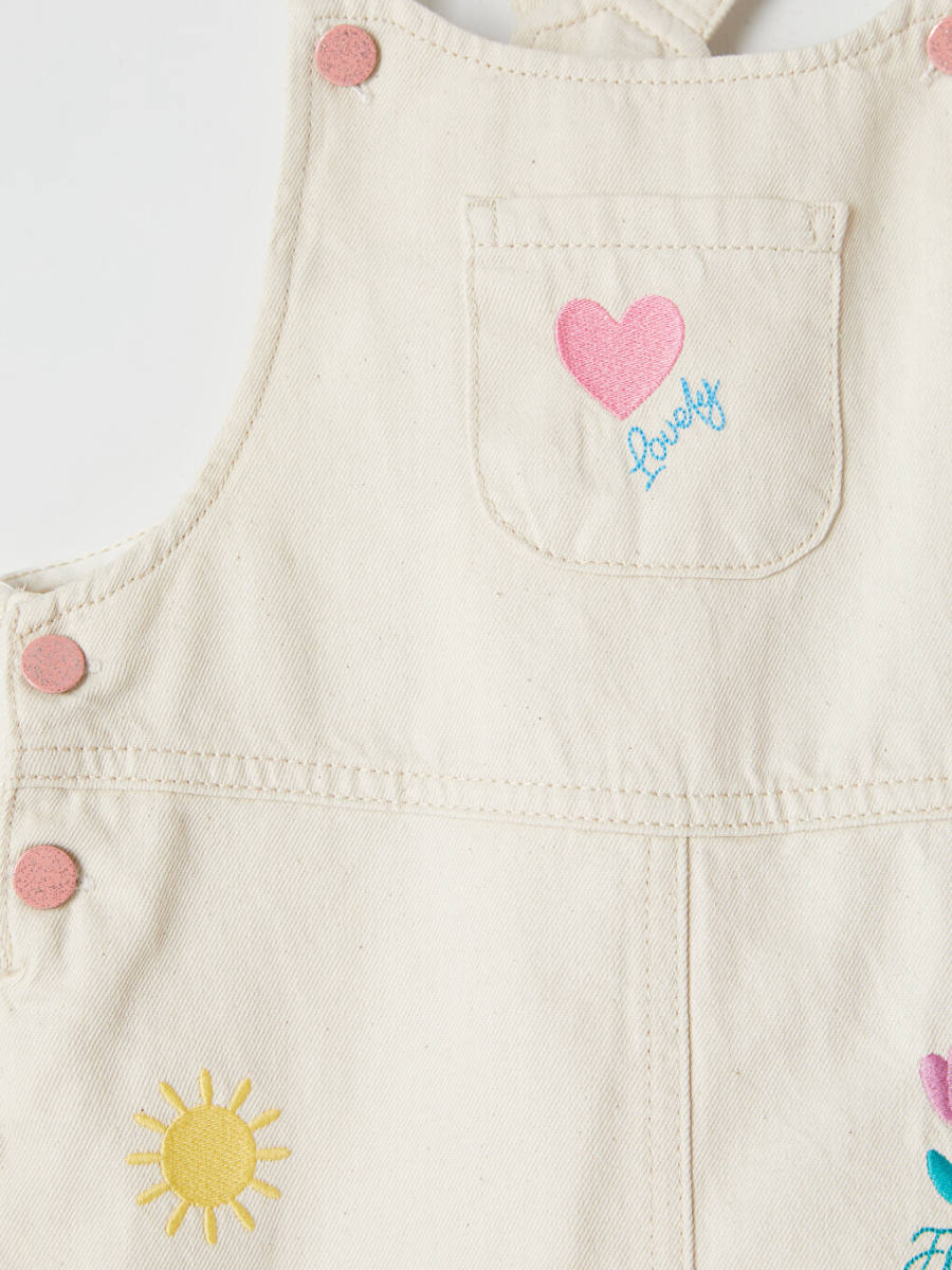 Embroidered Jean Overalls Dress