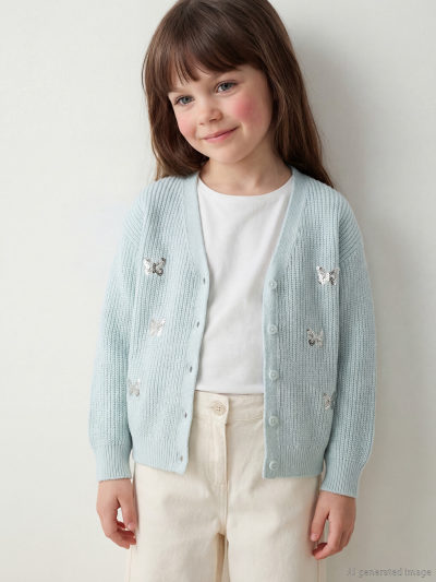 V-Neck Sequin Embellished Knit Cardigan